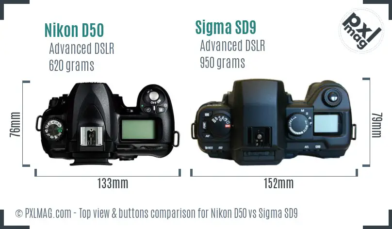 Nikon D50 vs Sigma SD9 top view buttons comparison
