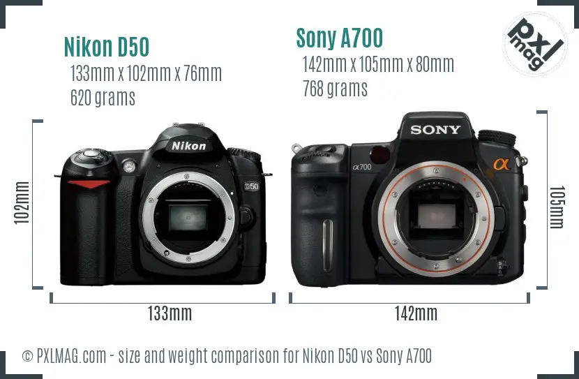 Nikon D50 vs Sony A700 size comparison