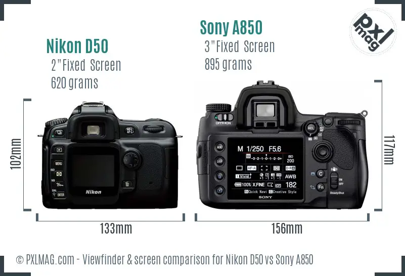 Nikon D50 vs Sony A850 Screen and Viewfinder comparison