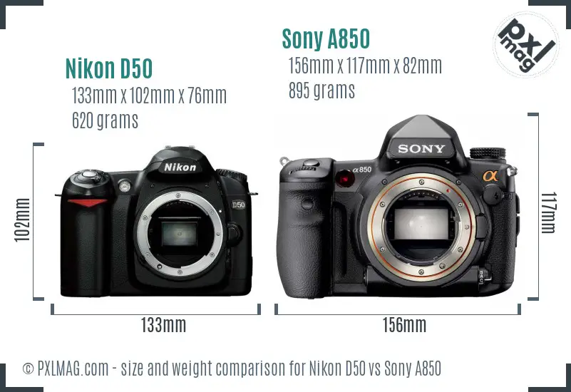 Nikon D50 vs Sony A850 size comparison