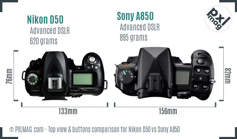 Nikon D50 vs Sony A850 top view buttons comparison