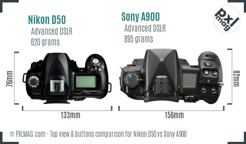 Nikon D50 vs Sony A900 top view buttons comparison