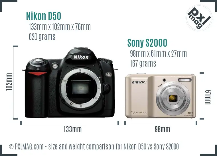 Nikon D50 vs Sony S2000 size comparison