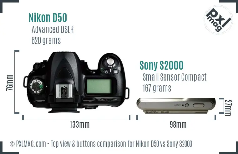 Nikon D50 vs Sony S2000 top view buttons comparison