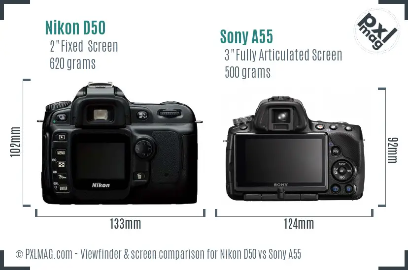 Nikon D50 vs Sony A55 Screen and Viewfinder comparison