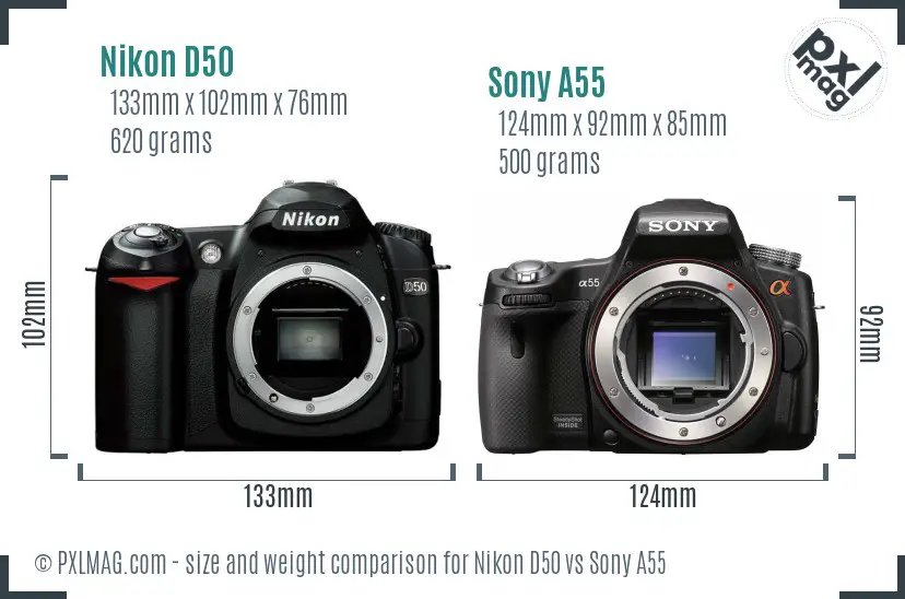 Nikon D50 vs Sony A55 size comparison