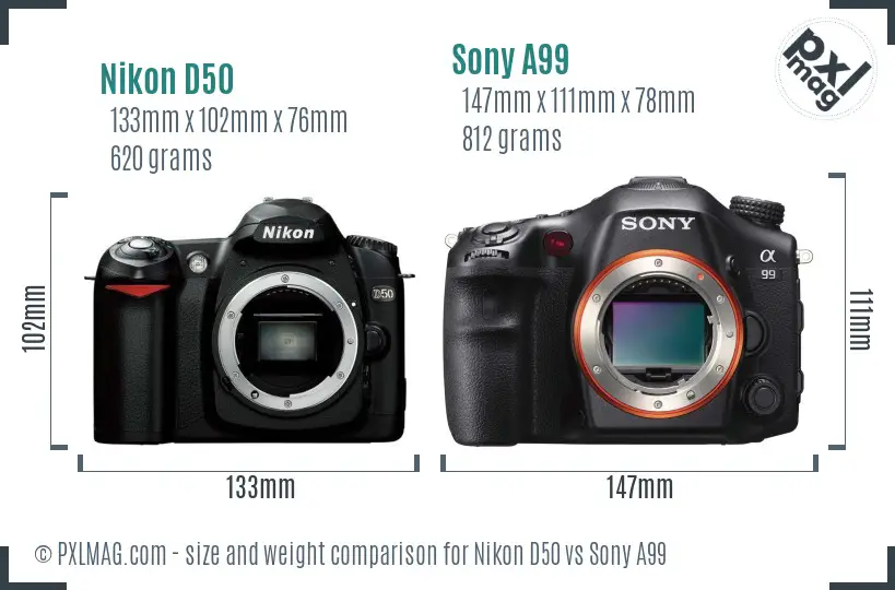 Nikon D50 vs Sony A99 size comparison