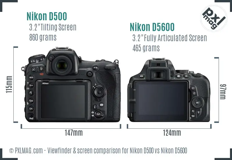 Nikon D500 vs Nikon D5600 Screen and Viewfinder comparison