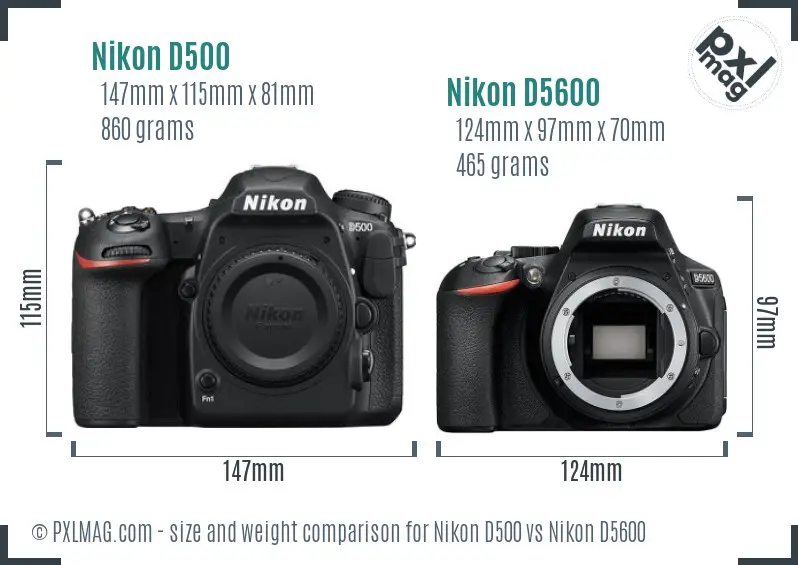 Nikon D500 vs Nikon D5600 size comparison
