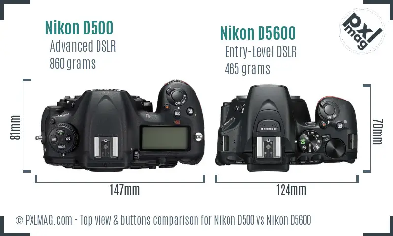 Nikon D500 vs Nikon D5600 top view buttons comparison