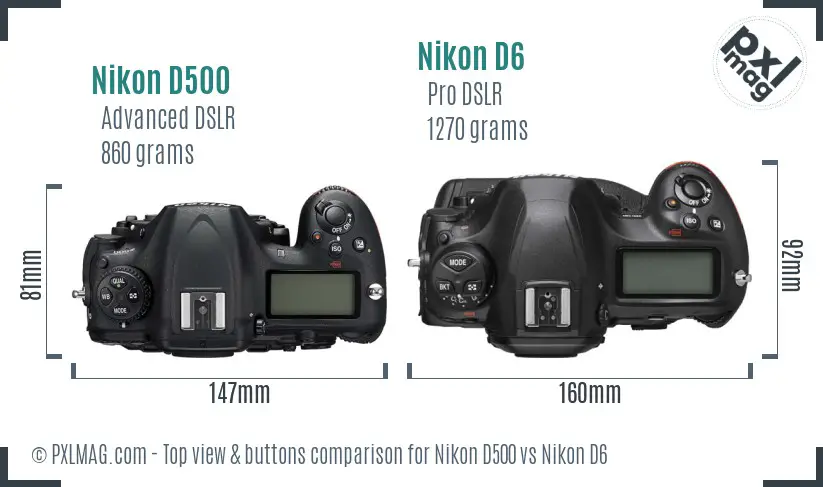 Nikon D500 vs Nikon D6 top view buttons comparison