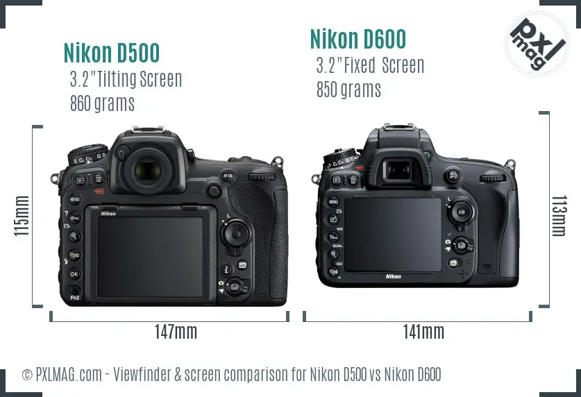 Nikon D500 vs Nikon D600 Screen and Viewfinder comparison