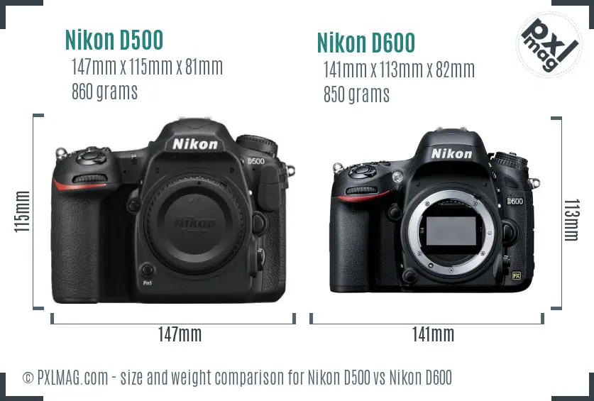 Nikon D500 vs Nikon D600 size comparison