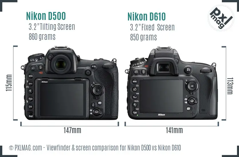 Nikon D500 vs Nikon D610 Screen and Viewfinder comparison