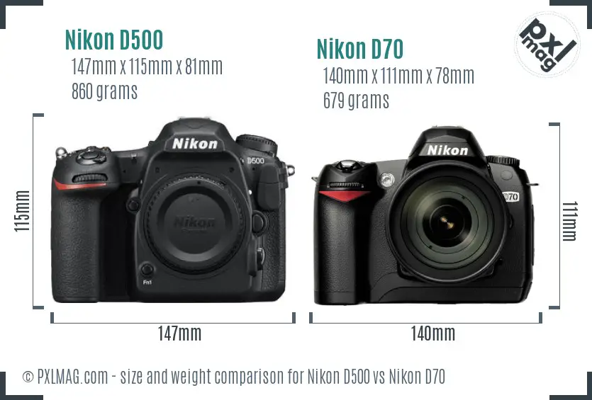Nikon D500 vs Nikon D70 size comparison