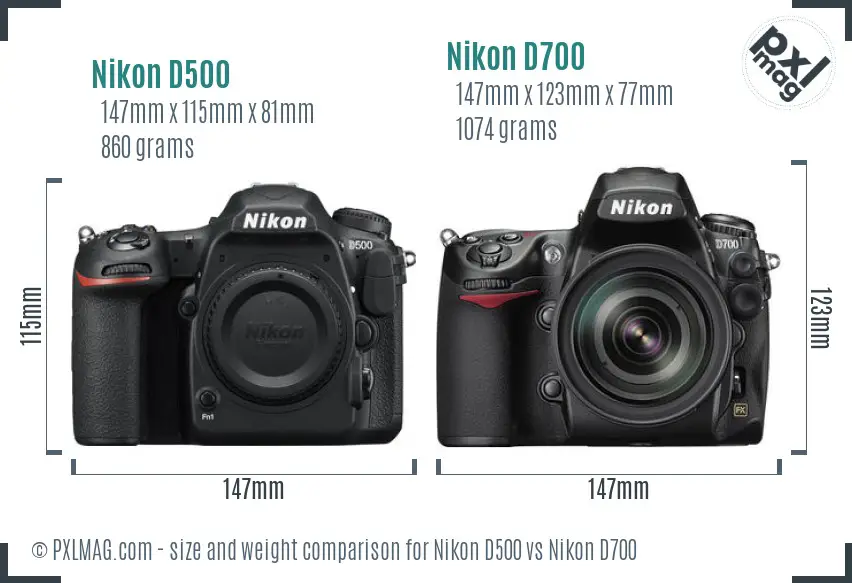 Nikon D500 vs Nikon D700 size comparison