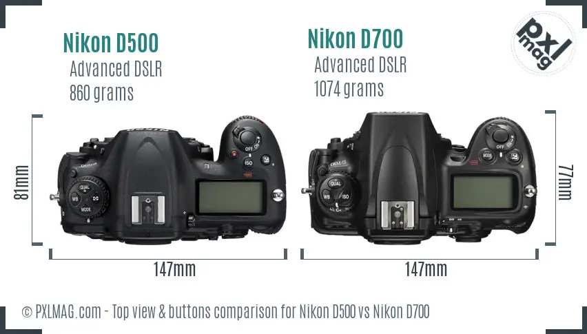 Nikon D500 vs Nikon D700 top view buttons comparison
