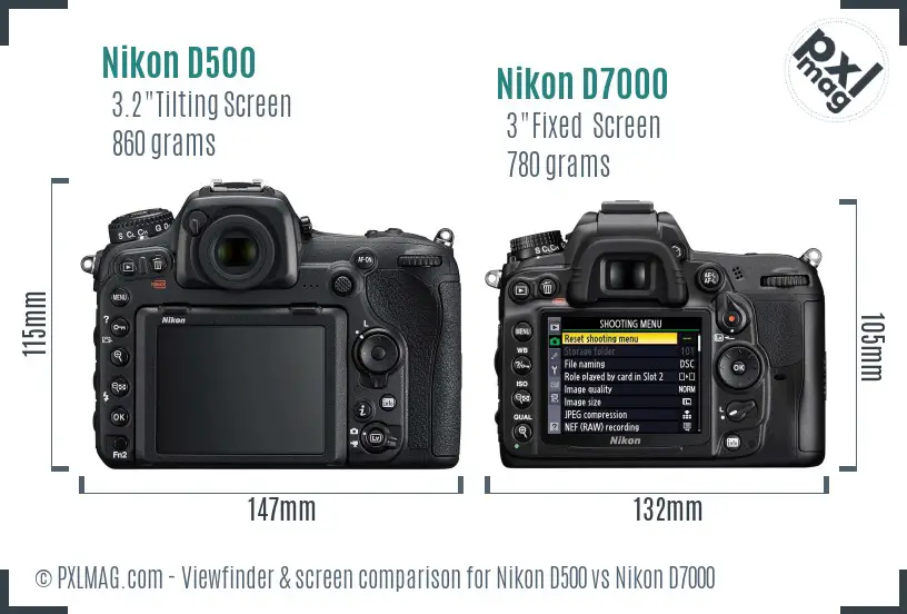 Nikon D500 vs Nikon D7000 Screen and Viewfinder comparison