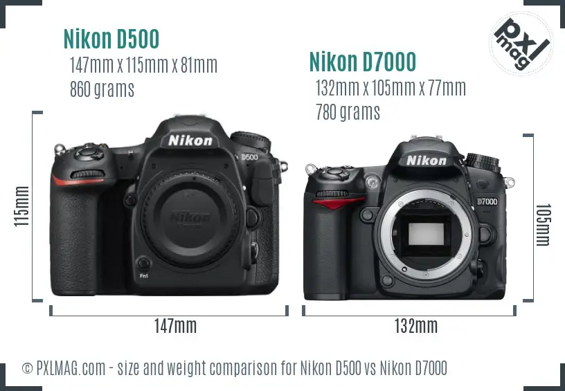 Nikon D500 vs Nikon D7000 size comparison