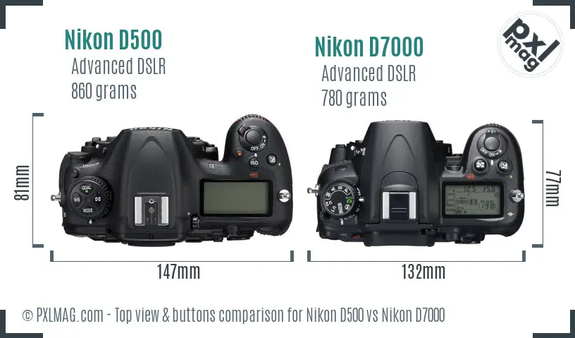 Nikon D500 vs Nikon D7000 top view buttons comparison