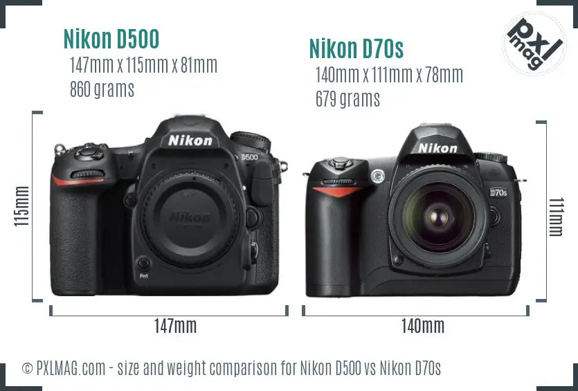 Nikon D500 vs Nikon D70s size comparison