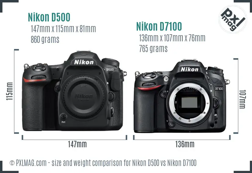 Nikon D500 vs Nikon D7100 size comparison