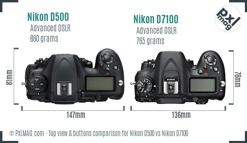 Nikon D500 vs Nikon D7100 top view buttons comparison