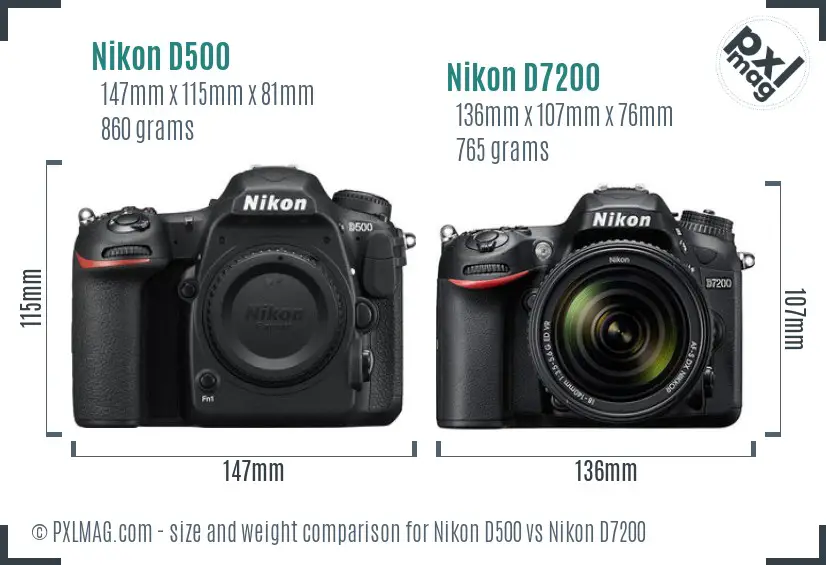 Nikon D500 vs Nikon D7200 size comparison
