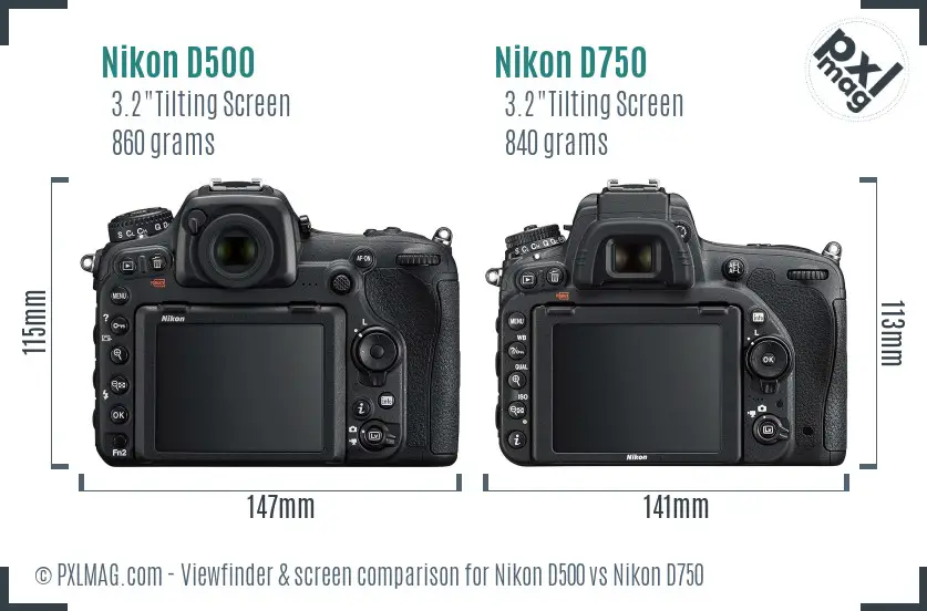 Nikon D500 vs Nikon D750 Screen and Viewfinder comparison
