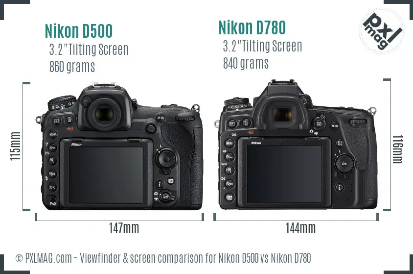 Nikon D500 vs Nikon D780 Screen and Viewfinder comparison