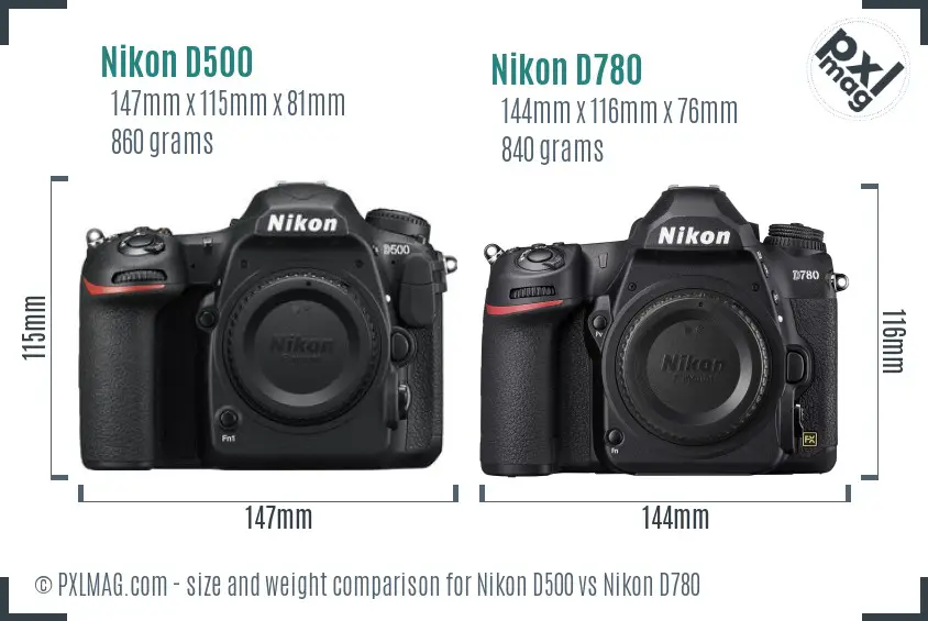 Nikon D500 vs Nikon D780 size comparison