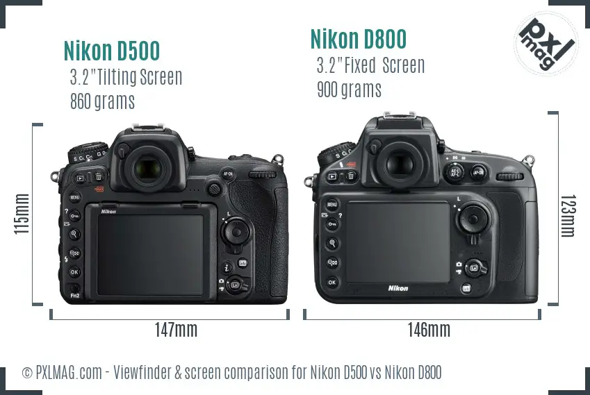 Nikon D500 vs Nikon D800 Screen and Viewfinder comparison