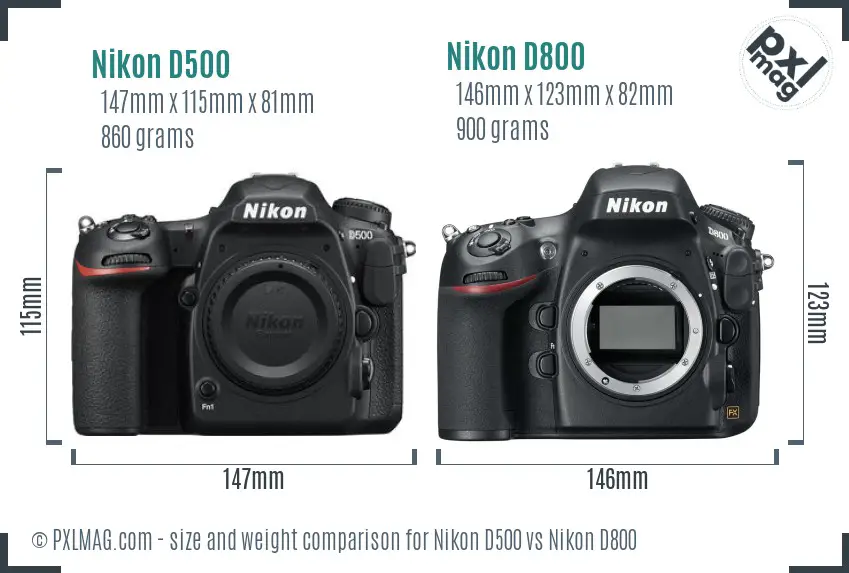 Nikon D500 vs Nikon D800 size comparison
