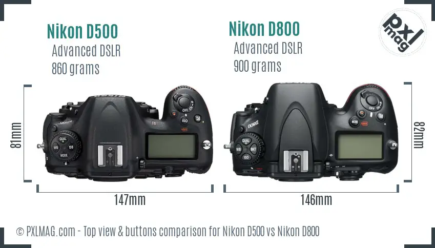 Nikon D500 vs Nikon D800 top view buttons comparison