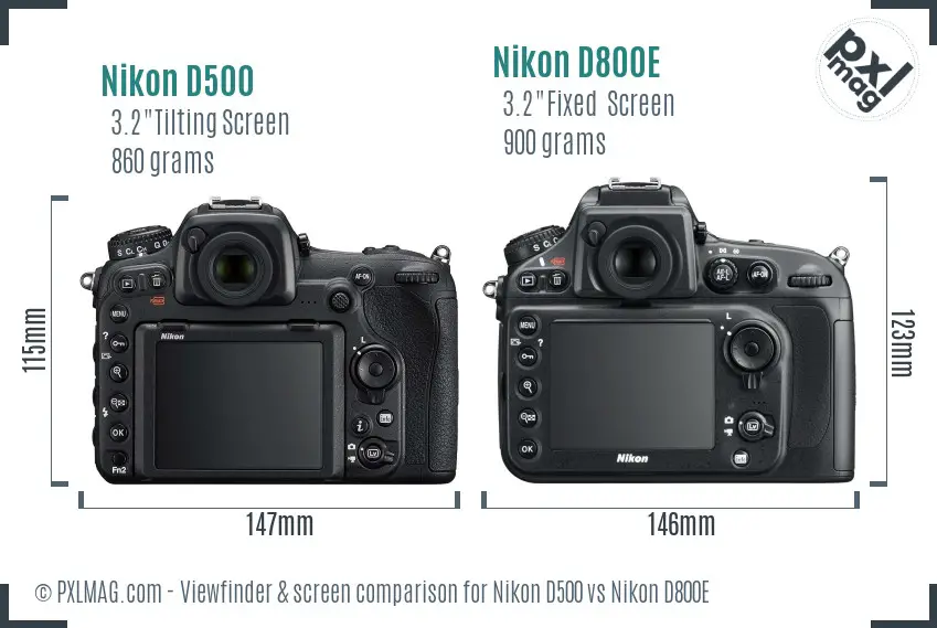 Nikon D500 vs Nikon D800E Screen and Viewfinder comparison