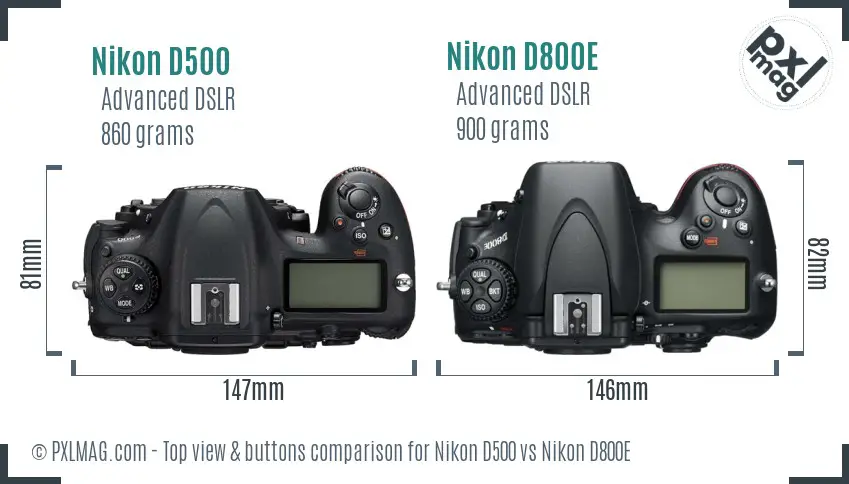 Nikon D500 vs Nikon D800E top view buttons comparison