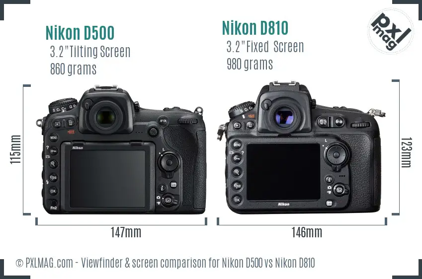 Nikon D500 vs Nikon D810 Screen and Viewfinder comparison