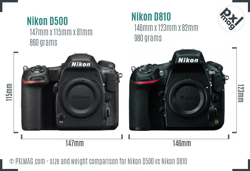 Nikon D500 vs Nikon D810 size comparison