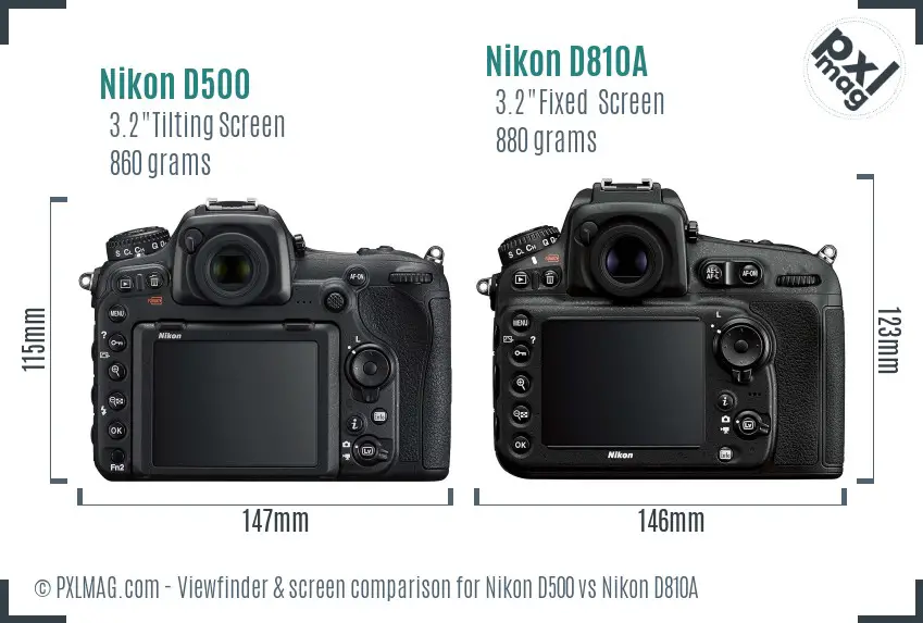 Nikon D500 vs Nikon D810A Screen and Viewfinder comparison