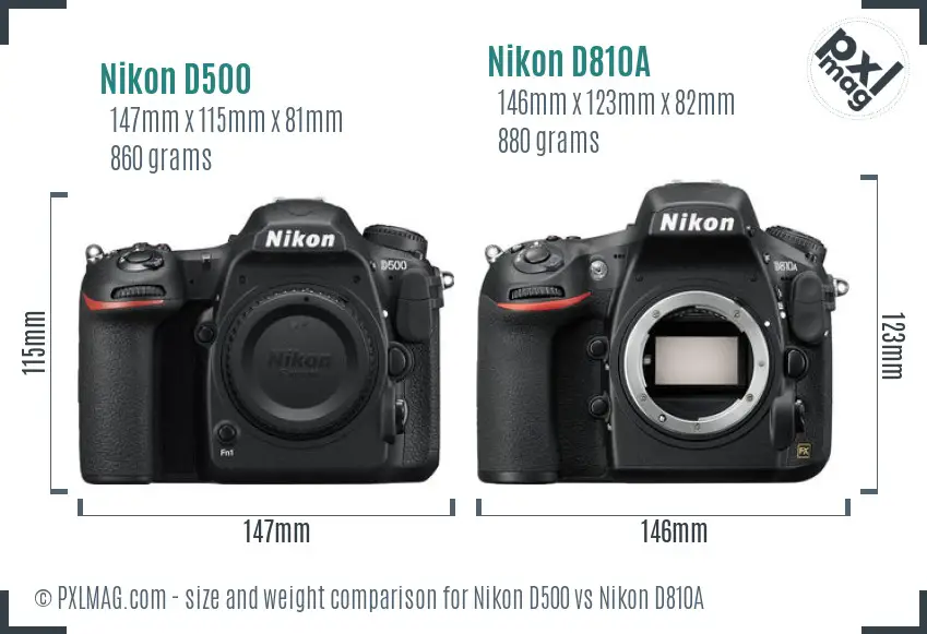 Nikon D500 vs Nikon D810A size comparison
