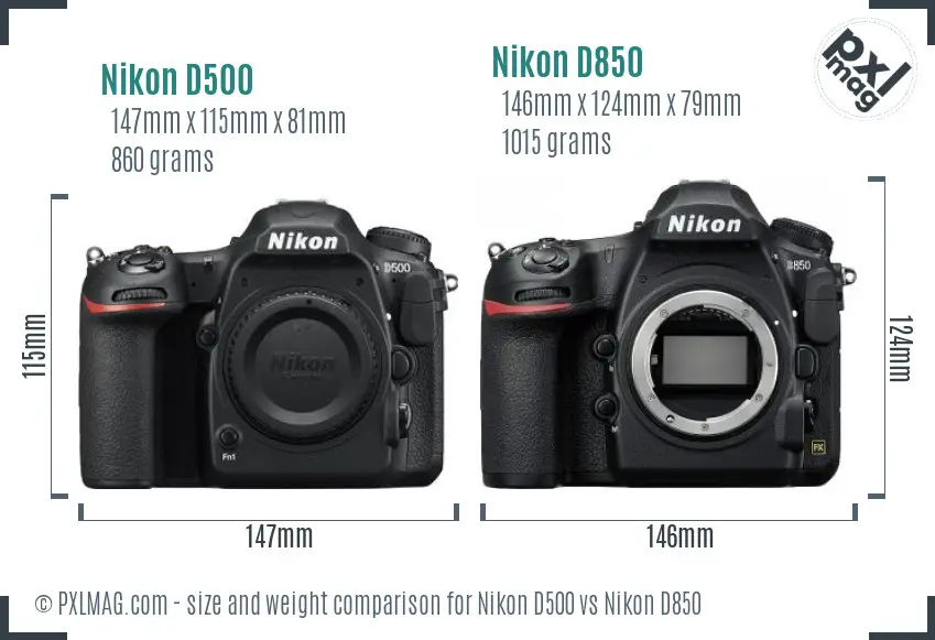 Nikon D500 vs Nikon D850 size comparison