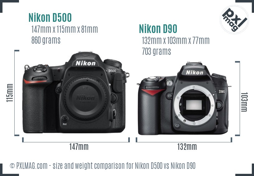 Nikon D500 vs Nikon D90 size comparison