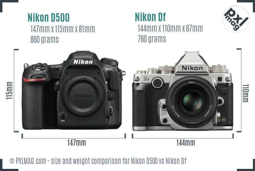 Nikon D500 vs Nikon Df size comparison