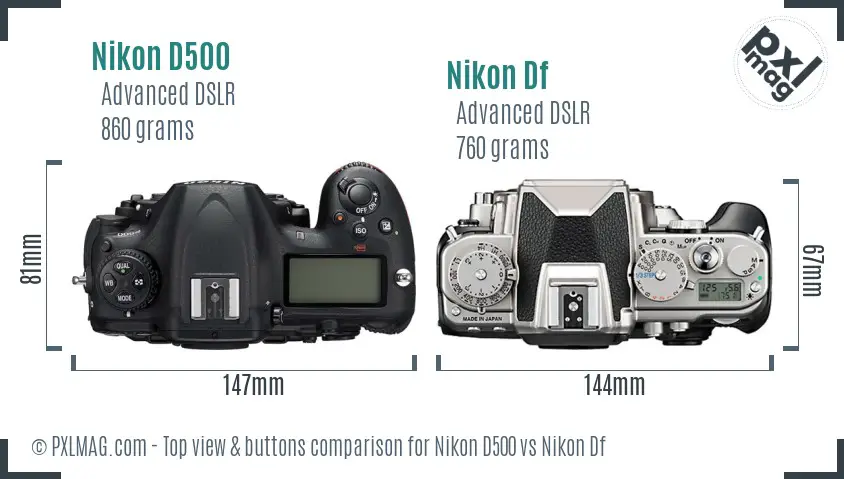 Nikon D500 vs Nikon Df top view buttons comparison