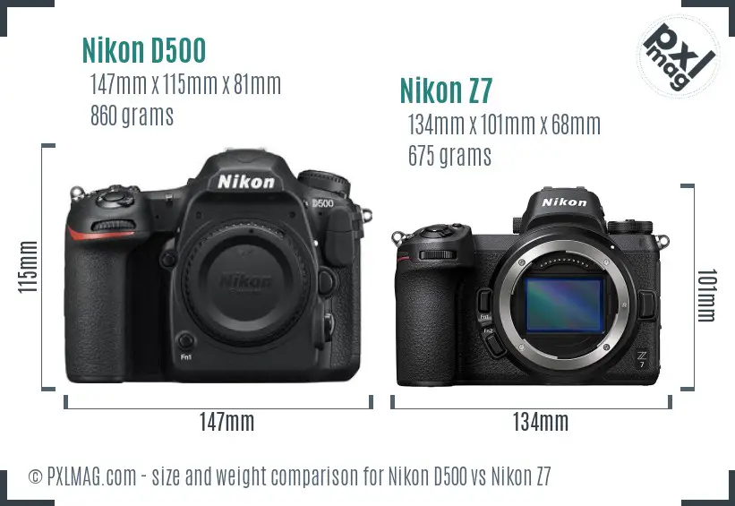 Nikon D500 vs Nikon Z7 size comparison Nikon D500 vs Nikon Z7 size comparison