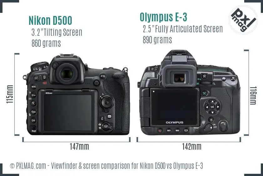 Nikon D500 vs Olympus E-3 Screen and Viewfinder comparison