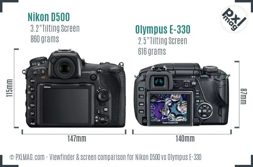 Nikon D500 vs Olympus E-330 Screen and Viewfinder comparison