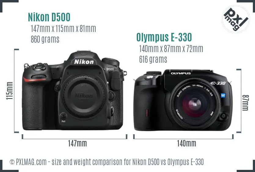 Nikon D500 vs Olympus E-330 size comparison