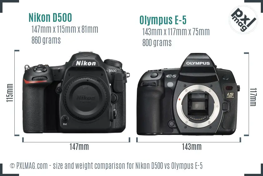Nikon D500 vs Olympus E-5 size comparison
