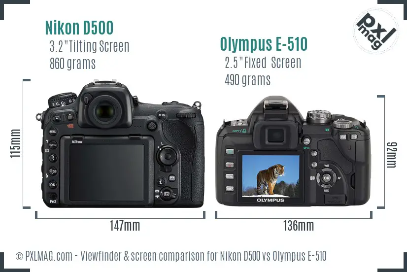 Nikon D500 vs Olympus E-510 Screen and Viewfinder comparison